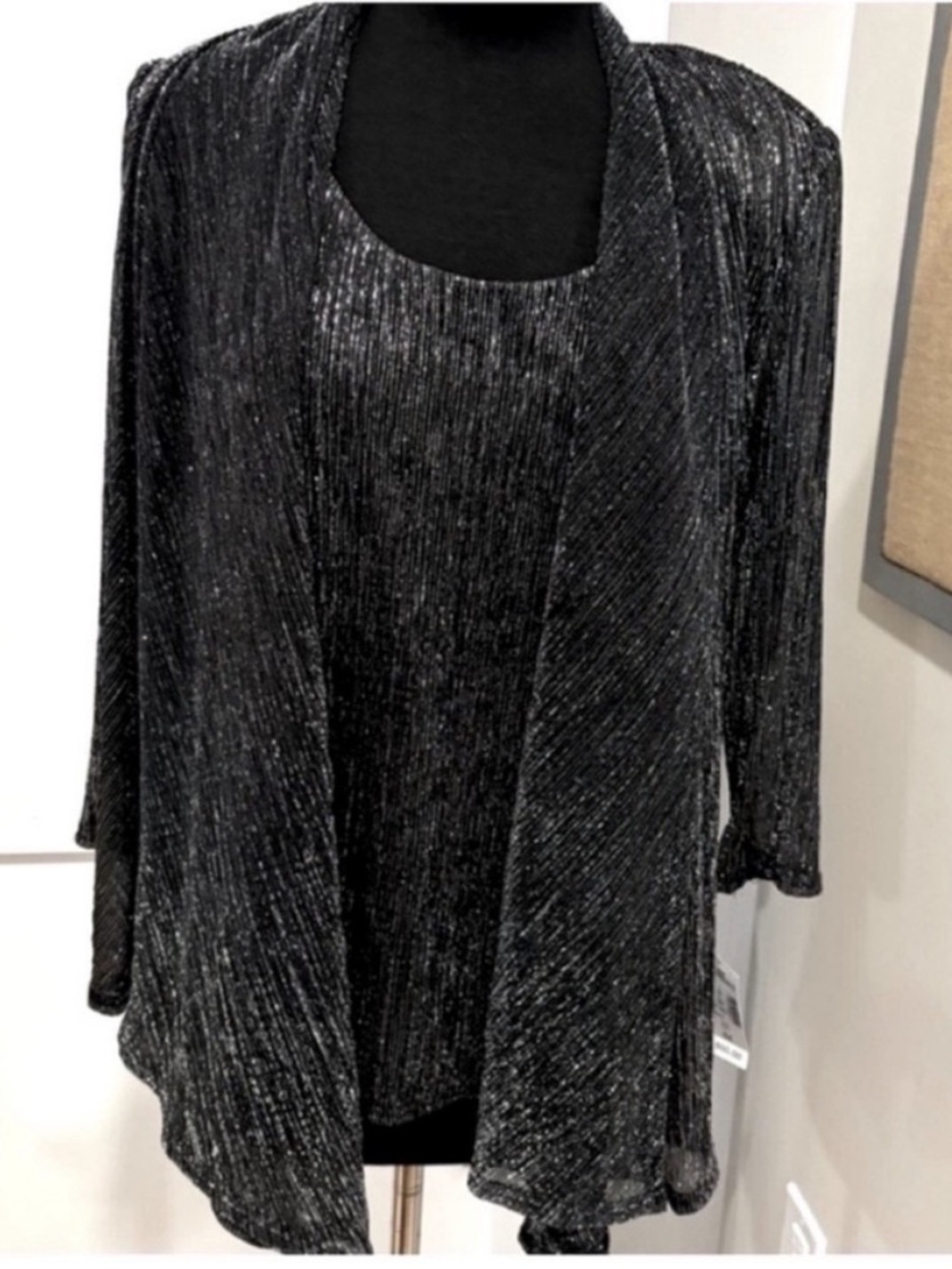 Dress Barn NEW Mock Twinset One Piece Top and Shrug Black Silver Women M Popover